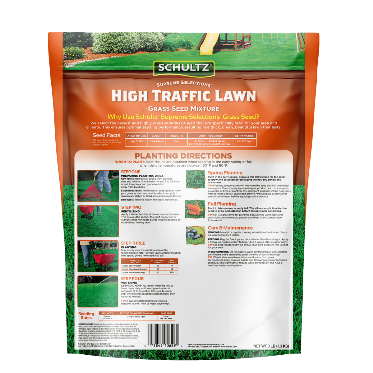 Schultz High Traffic Lawn seed mixture packaging on a white background