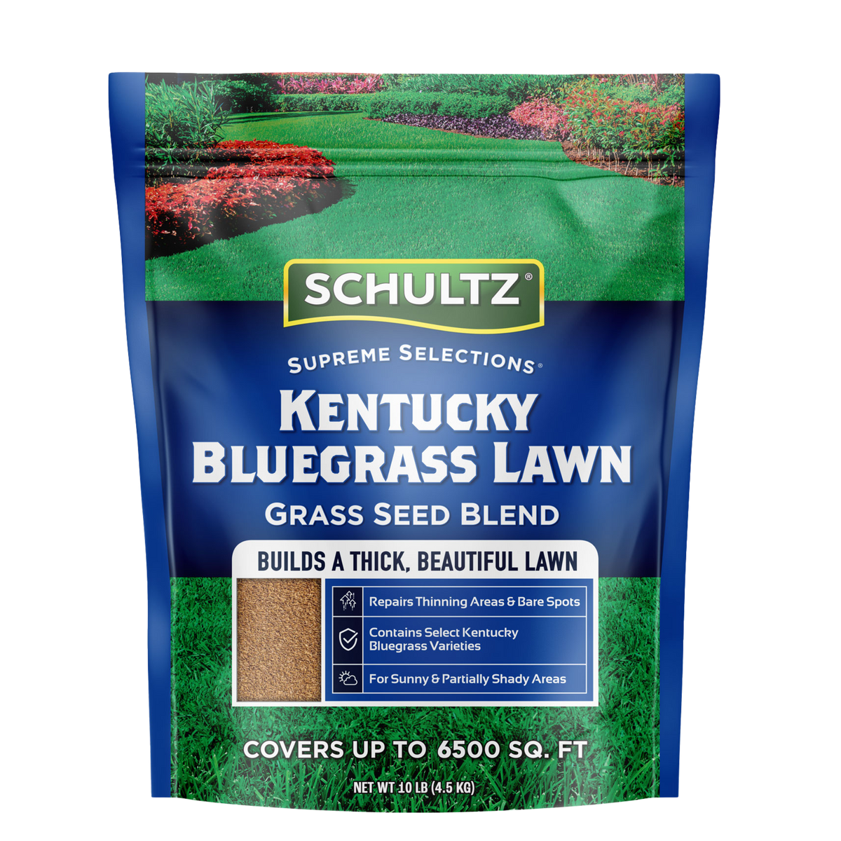 Schultz Kentucky Bluegrass Lawn Seed Blend packaging on a white background