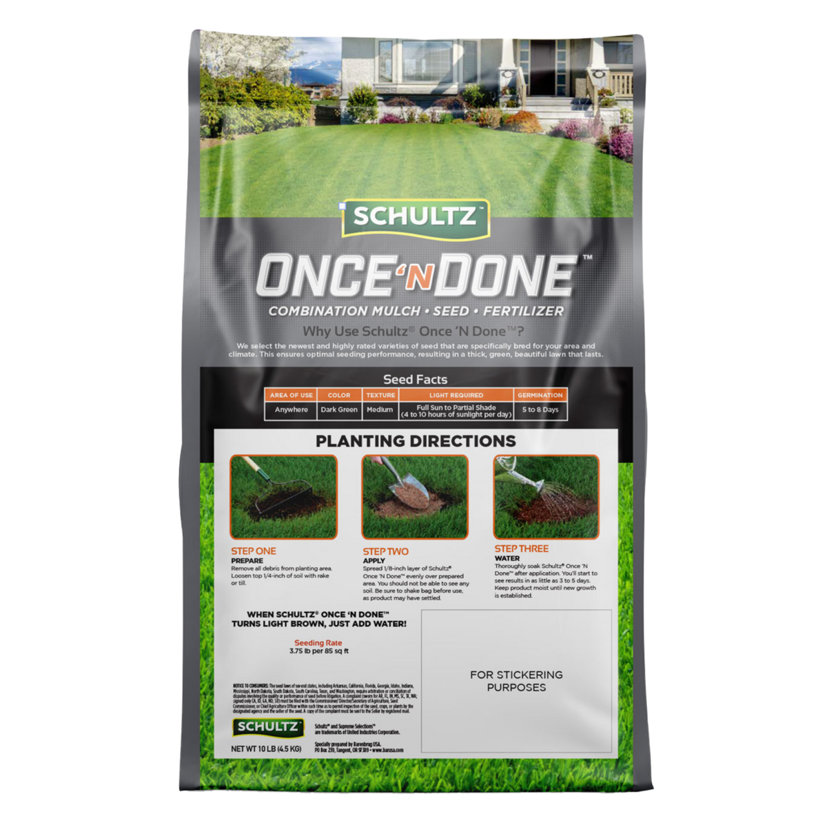 Schultz Once N Done lawn care product packaging on a white background