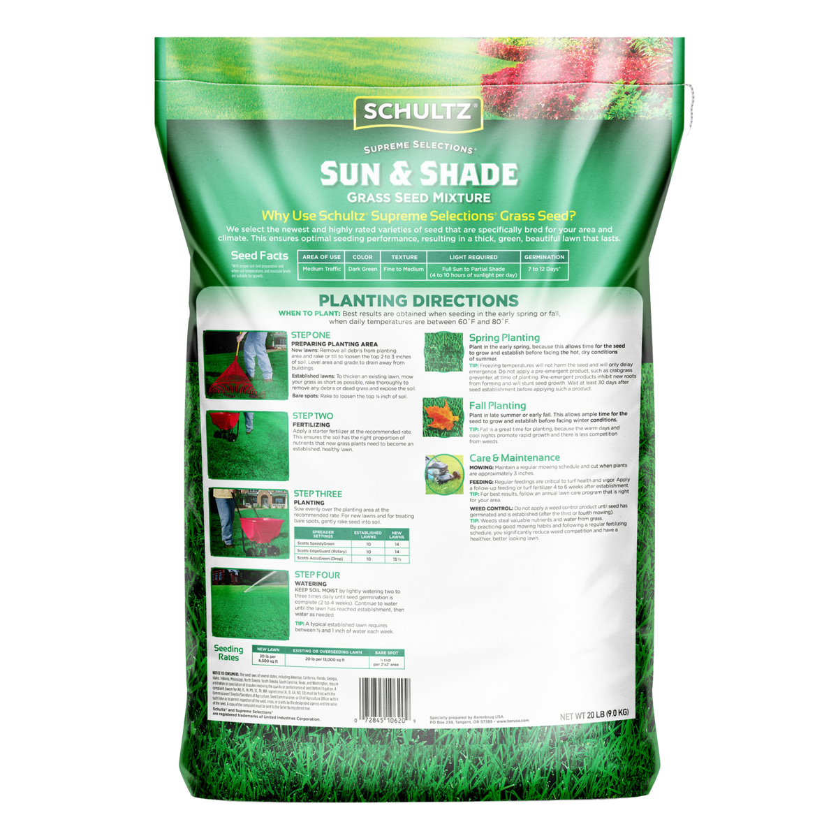 Schultz Sun & Shade grass seed package on a white background