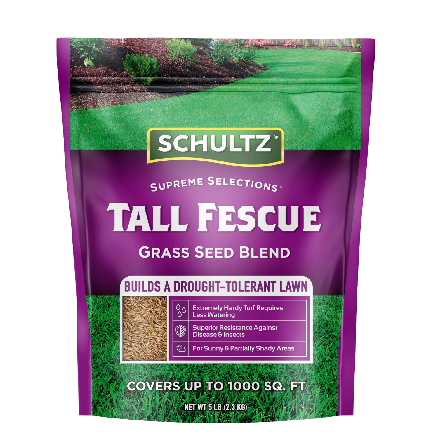 Schultz Tall Fescue grass seed blend packaging on a white background