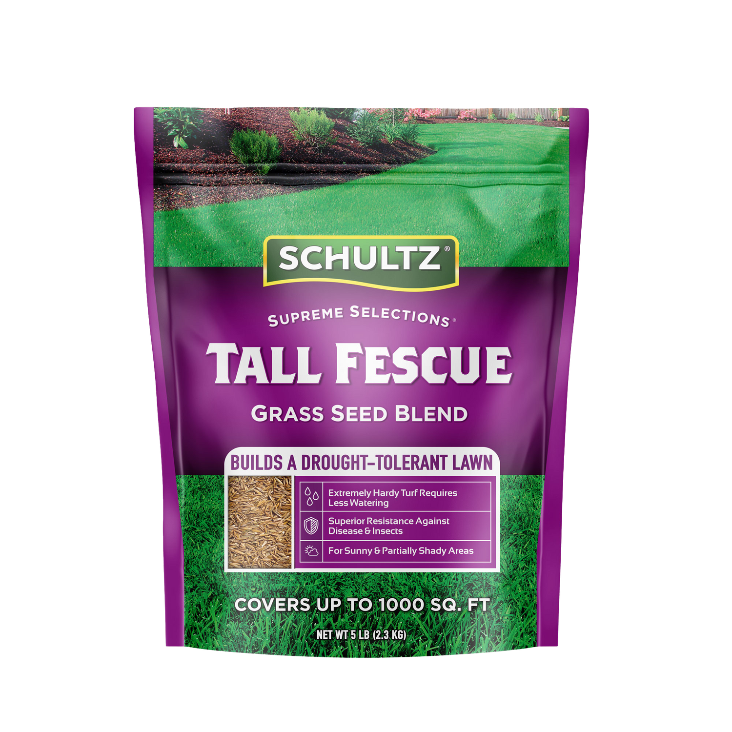 Schultz Tall Fescue grass seed blend packaging on a white background
