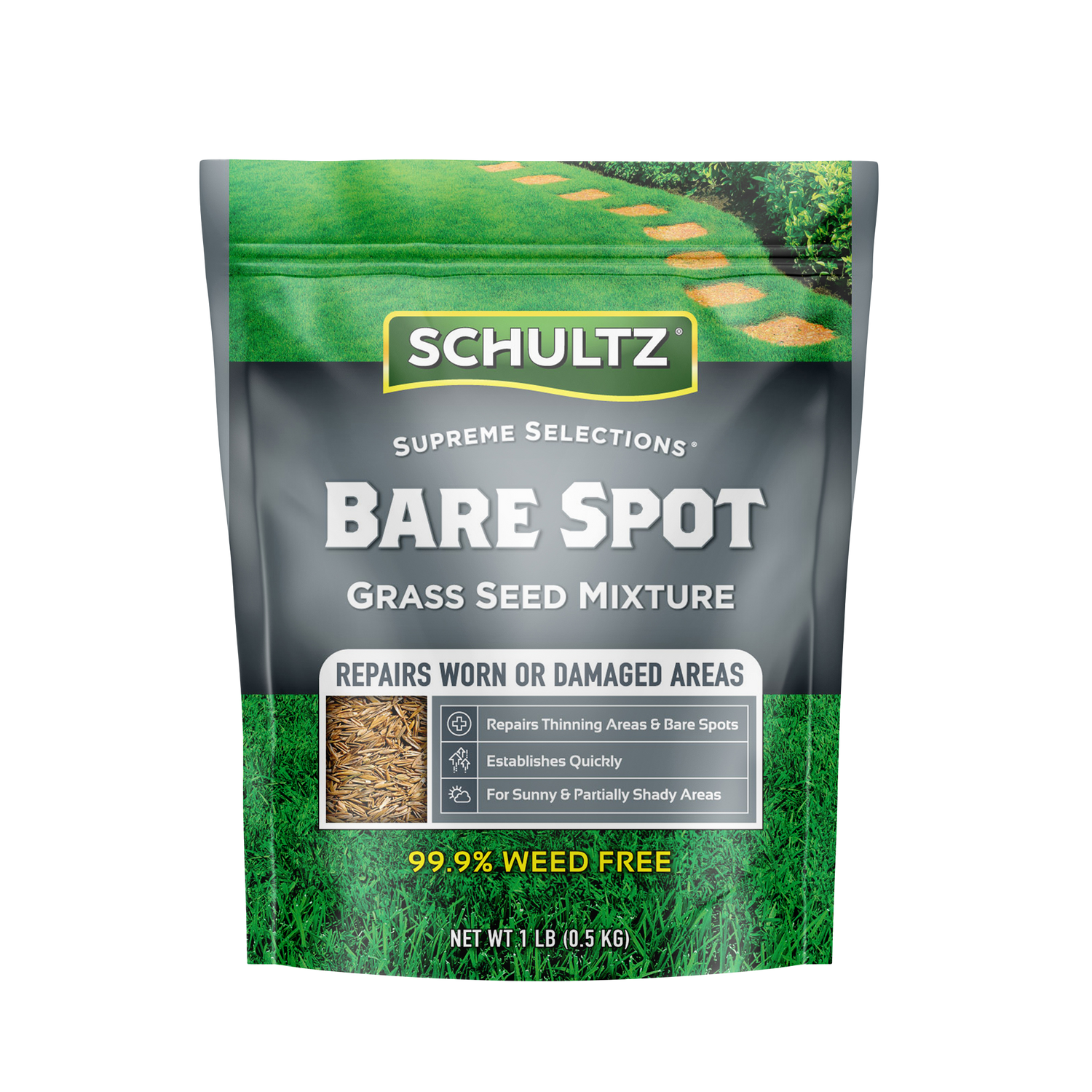 Schultz Bare Spot Grass Seed Mixture packaging on a white background