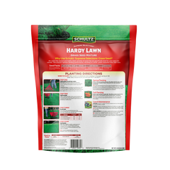Schultz Hardy Lawn grass seed package with planting directions on a white background