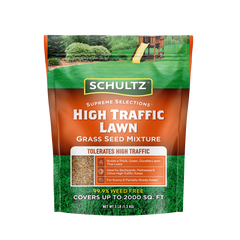 Schultz High Traffic Lawn Grass Seed Mixture packaging with a white background