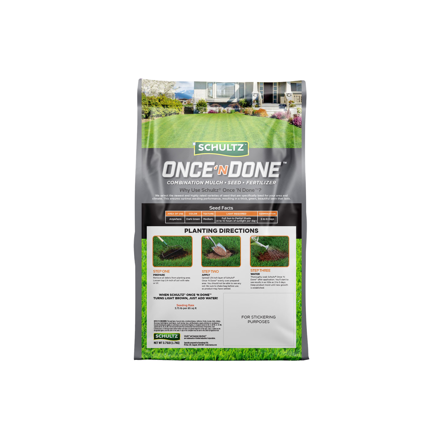 Schultz Once N Done lawn care product packaging on a white background