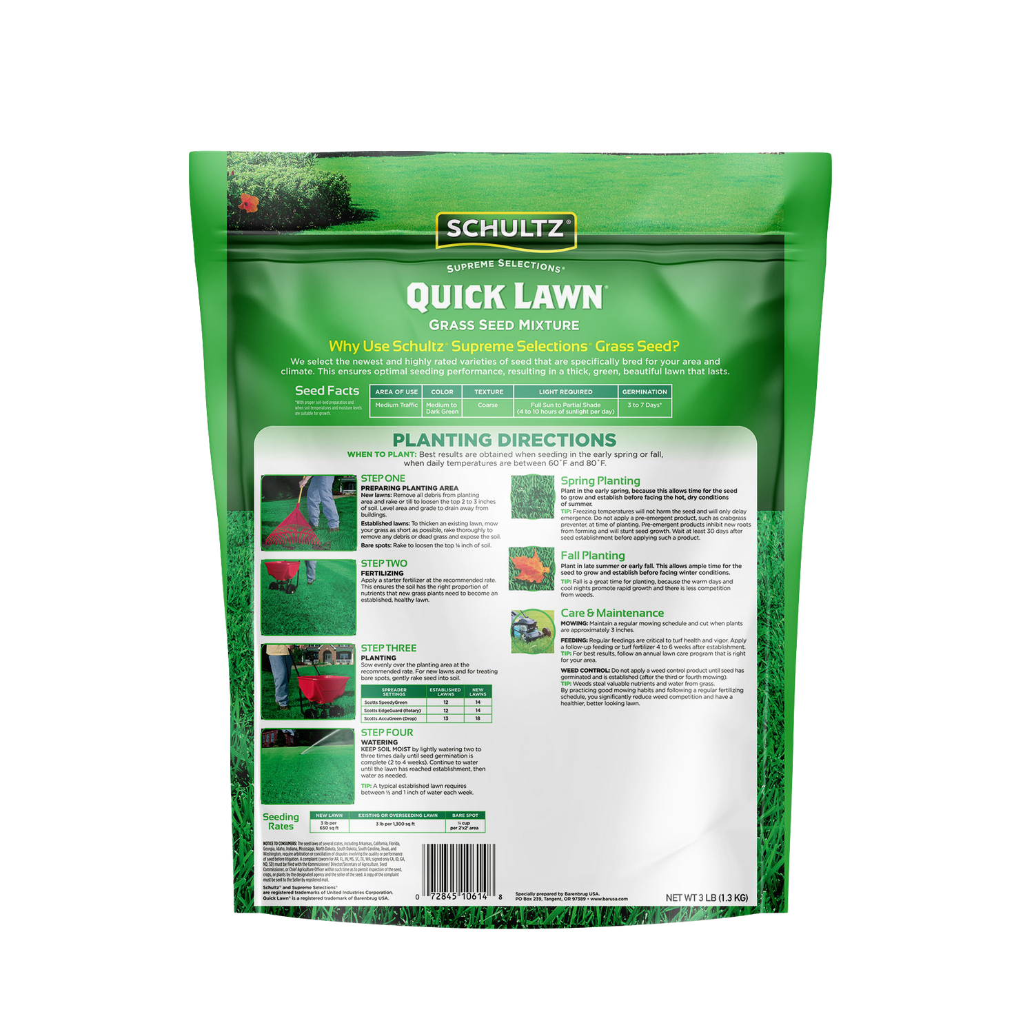 Schultz Quick Lawn grass seed package on a white background