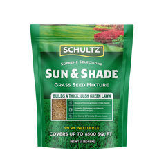 Schultz Sun & Shade grass seed mixture packaging on a white background