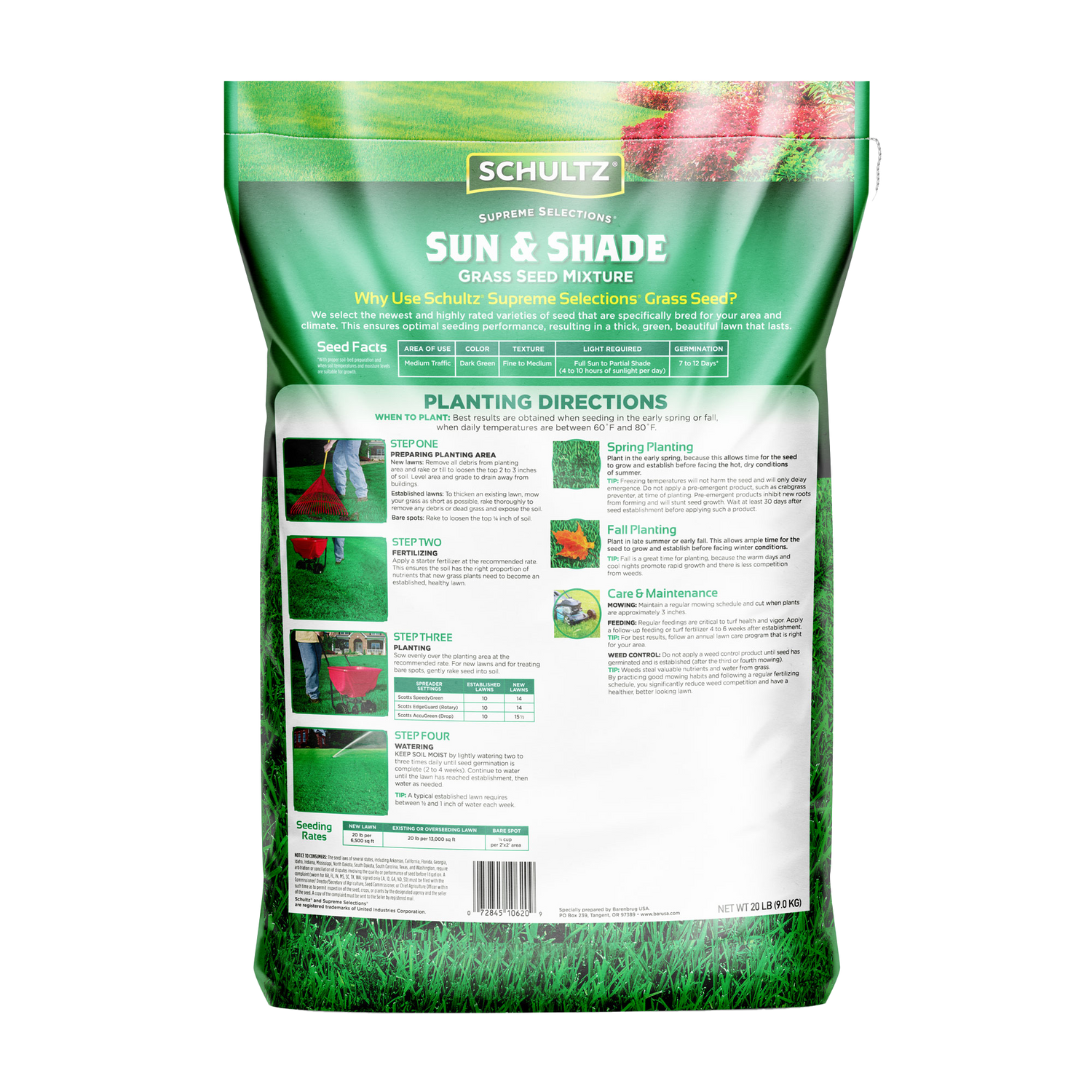 Schultz Sun & Shade grass seed package on a white background