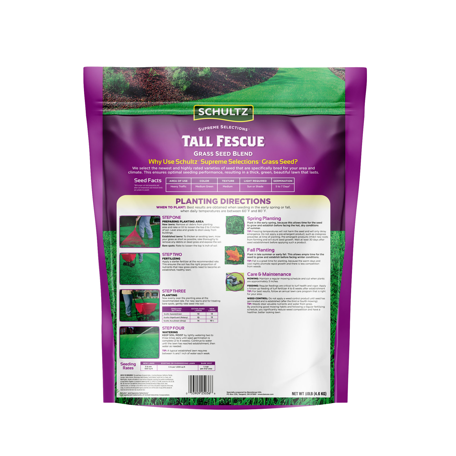 Schultz Tall Fescue grass seed blend packaging on a white background