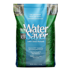 Bag of Water Saver lawn seed mixture with text on a white background